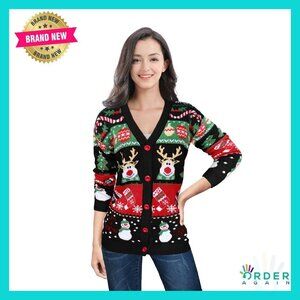 Oversized Knit Cardigan Funny Holiday Sweater Soft Acrylic Cozy Y2K